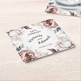 Victoriaans Peony Luxe Trouwpapier Onderzetters