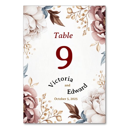 Victoriaans Peony Luxe Trouwtafel Nummer Kaart (Voorkant)