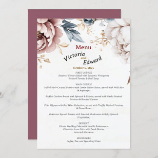 Victoriaans Peony Luxe Wedding Menu Kaart 5 "x7"