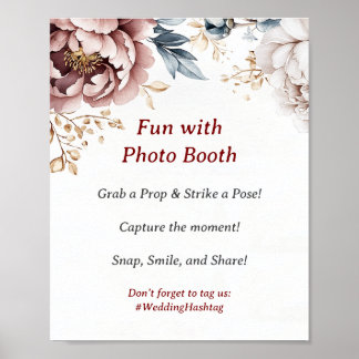Victoriaans Peony Luxe Wedding Photo Booth Sign Poster
