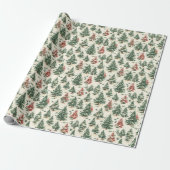 Victoriaans  Pine Tree Toile Christmas Cadeaupapier (Uitgerold)