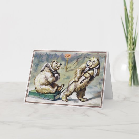 Victoriaans Polar Beren Feestdagen Kaart (Voorkant)