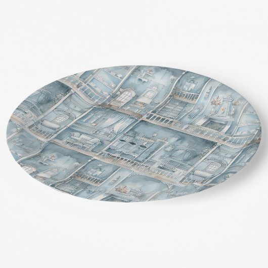 Victoriaans poppenhuis Bord Blauw Waterverf (Gekanteld)