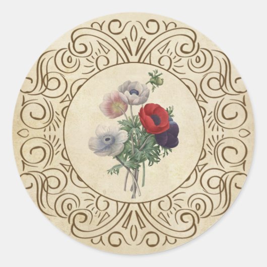 Victoriaans Poppies Floral Scrapbook Embellishment Ronde Sticker (Voorkant)