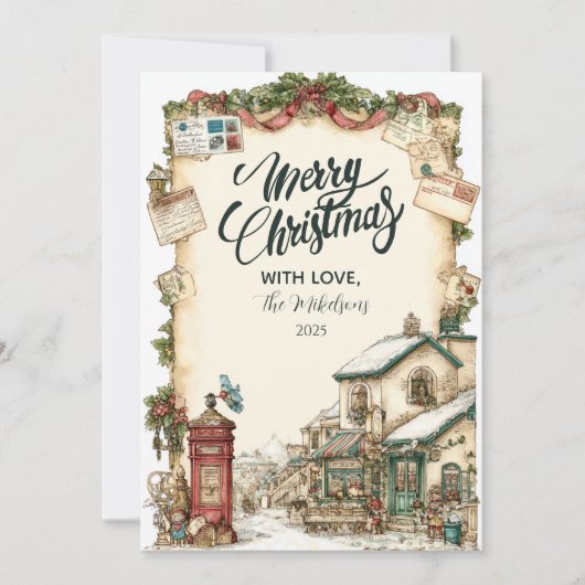 Victoriaans postbus kerst feestdagenkaart (Voorkant)