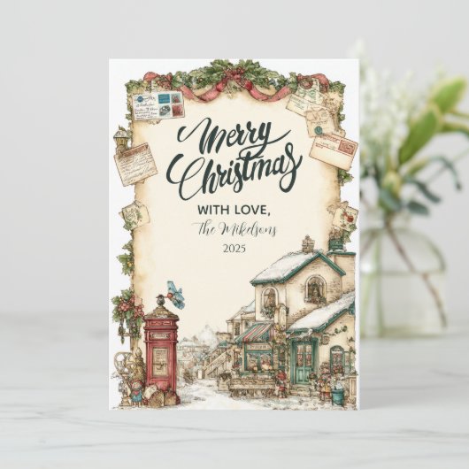 Victoriaans postbus kerst feestdagenkaart (Staand voorkant)