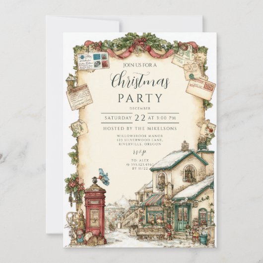 Victoriaans postbus kerst kaart (Voorkant)