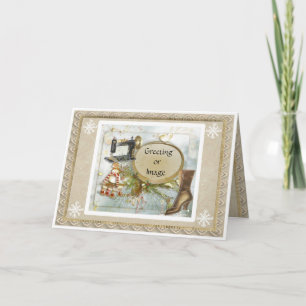 Victoriaans prim Seamstress Holiday Kerstmis Kaart