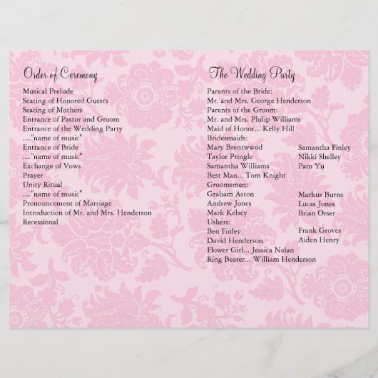 Victoriaans programma Damask Wedding (Achterkant)