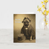Victoriaans Pug Birthday Kaart - Funny afbeelding (Gele Bloem)