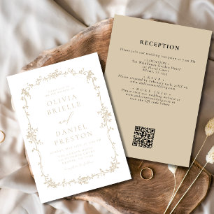 Victoriaans  QR Code Goud Bloemen Huwelijk Kaart