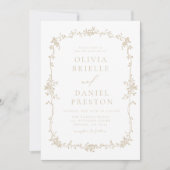 Victoriaans  QR Code Goud Bloemen Huwelijk Kaart (Voorkant)