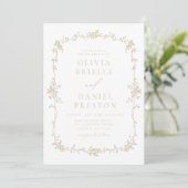 Victoriaans  QR Code Goud Bloemen Huwelijk Kaart (Staand voorkant)
