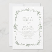 Victoriaans  QR Code Sage Green Wedding Kaart (Voorkant)