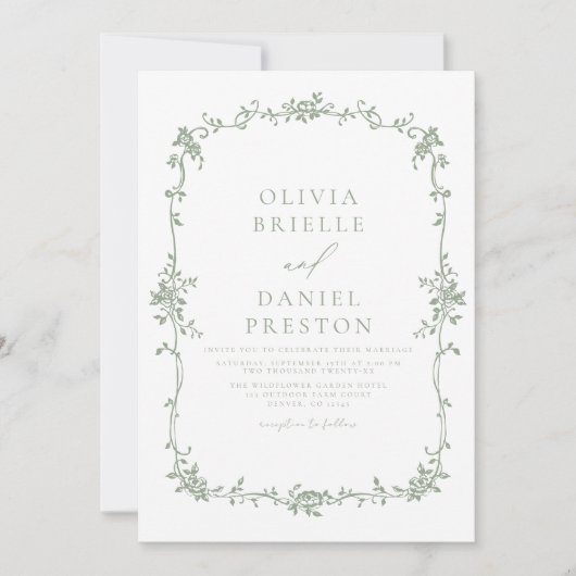 Victoriaans  QR Code Sage Green Wedding Kaart (Voorkant)