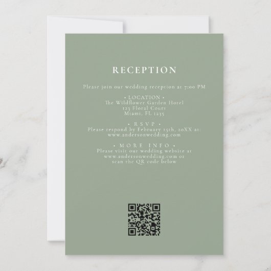 Victoriaans QR Code Sage Green Wedding Kaart (Achterkant)