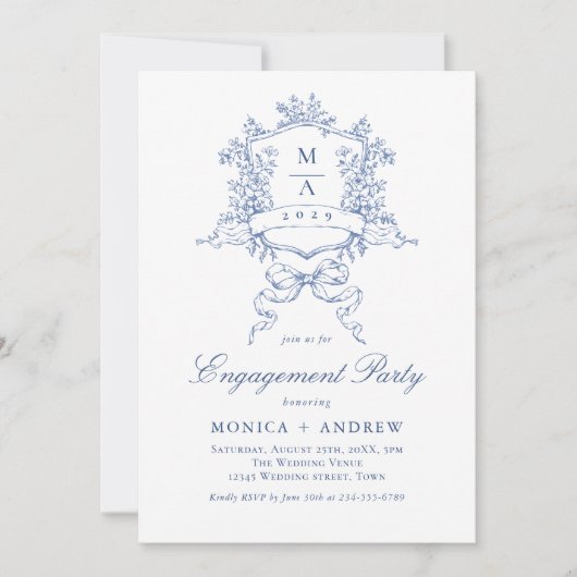 Victoriaans QR-code van de Crest Engagement Party Kaart (Voorkant)