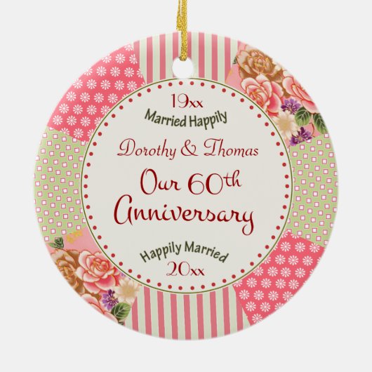 Victoriaans Quilt 60e Jubileum kerstcadeaus Keramisch Ornament (Achterkant)
