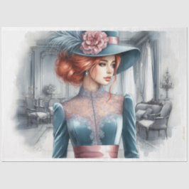 Victoriaans Red Head Beauty Decoupage Tissuepapier