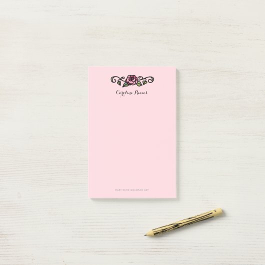 Victoriaans Red Rose  Romantisch handgetekend Post-it® Notes (Op bureau)