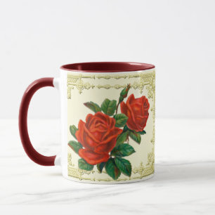 Victoriaans Red Roses Golden Lijst Coffee Mok