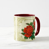 Victoriaans Red Roses Golden Lijst Coffee Mok (Voorkant rechts)