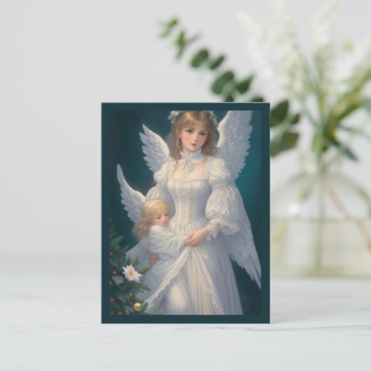 Victoriaans  Retro Christmas Angel Briefkaart (Staand voorkant)