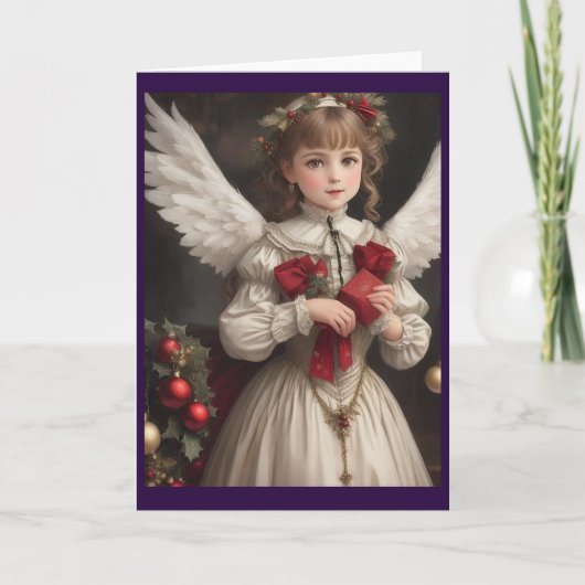 Victoriaans  Retro Christmas Angel Feestdagen Kaart (Voorkant)