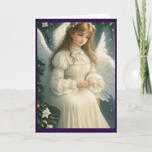 Victoriaans  Retro Christmas Angel Feestdagen Kaart (Voorkant)