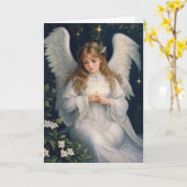 Victoriaans  Retro Christmas Angel Holiday Kaart (Gele Bloem)