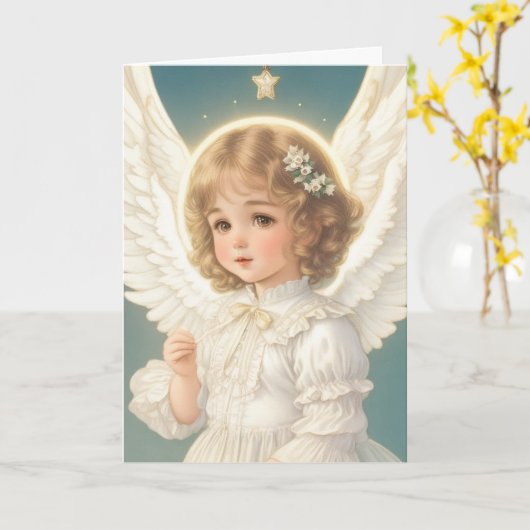 Victoriaans  Retro Christmas Angel Holiday Kaart (Gele Bloem)