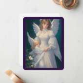 Victoriaans  Retro Christmas Angel Notitiekaartje (Voorkant / Achterkant in situ)