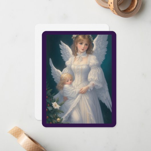 Victoriaans Retro Christmas Angel Notitiekaartje (Voorkant / Achterkant in situ)