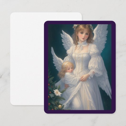 Victoriaans  Retro Christmas Angel Notitiekaartje (Voorkant / Achterkant)