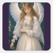 Victoriaans  Retro Christmas Angel Vierkante Sticker (Voorkant)