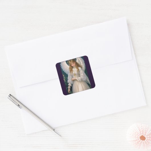 Victoriaans  Retro Christmas Angel Vierkante Sticker (Envelop)