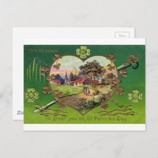 Victoriaans  Retro Ierse St. Patrick's Day Briefkaart (Voorkant / Achterkant)