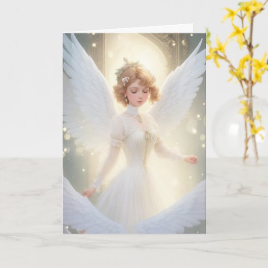 Victoriaans Retro Kerstfee Vakantie Kaart (Gele Bloem)