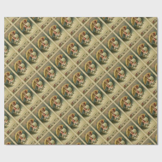 Victoriaans  Retrokinderen en kerstmis Cadeaupapier (Vlak)
