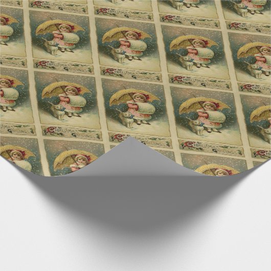 Victoriaans  Retrokinderen en kerstmis Cadeaupapier (Hoek)