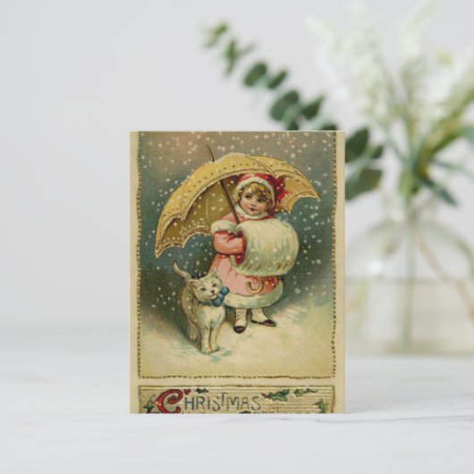 Victoriaans Retrokinderen en kerstmis Feestdagenkaart (Staand voorkant)