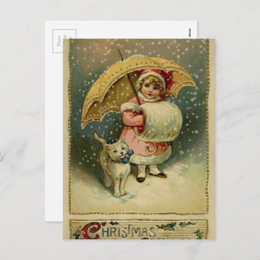 Victoriaans Retrokinderen en kerstmis Feestdagenkaart (Voorkant / Achterkant)