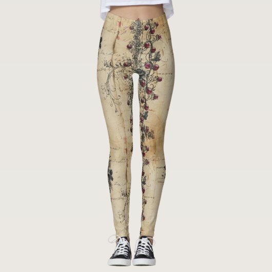 Victoriaans robijn kant gotisch patroon (2) leggings (Voorkant)
