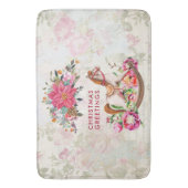 Victoriaans Rocking Horse en Poinsettia Kerstmis Badmat (Voorkant Verticaal)