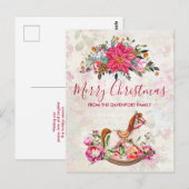 Victoriaans Rocking Horse en Poinsettia Kerstmis Briefkaart (Voorkant / Achterkant)