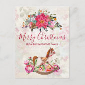 Victoriaans Rocking Horse en Poinsettia Kerstmis Briefkaart (Voorkant)