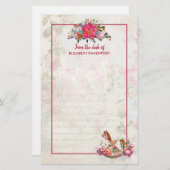Victoriaans Rocking Horse en Poinsettia Kerstmis Briefpapier (Voorkant / Achterkant)