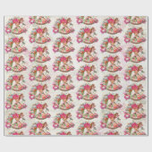 Victoriaans Rocking Horse en Poinsettia Kerstmis Cadeaupapier (Vlak)