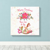 Victoriaans Rocking Horse en Poinsettia Kerstmis Canvas Afdruk (Insitu (Houten vloer))