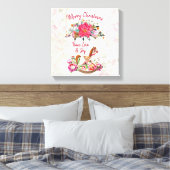 Victoriaans Rocking Horse en Poinsettia Kerstmis Canvas Afdruk (Insitu (Slaapkamer))